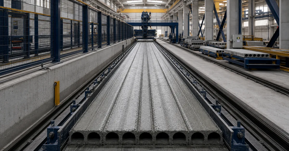 Pista de produção em fábrica de pré-fabricados